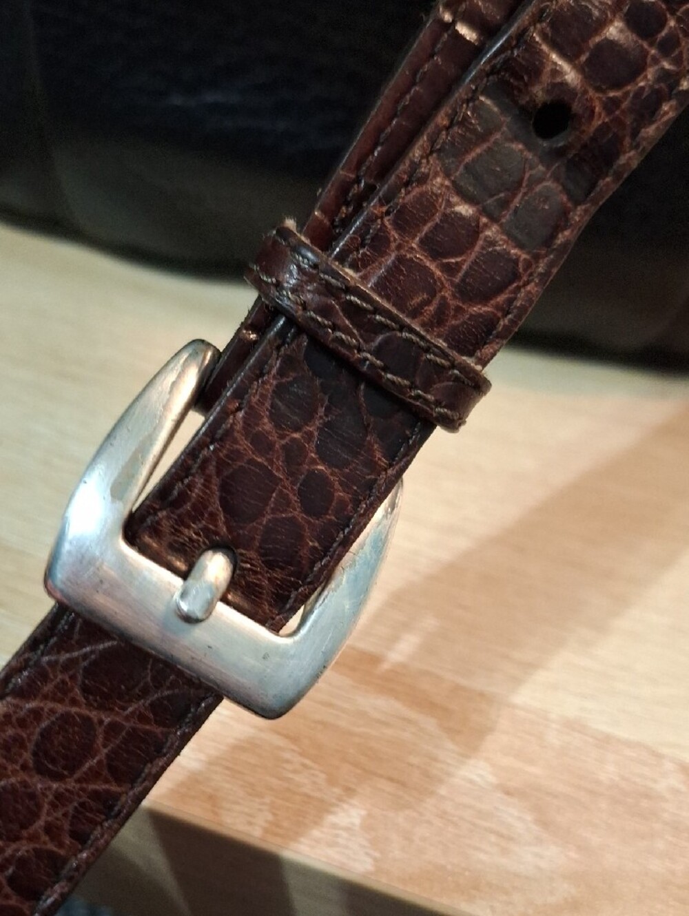 Brighton Magdaleine Brown Croc-Embossed & Black Leather Crossbody Vintage - Picture 7 of 15